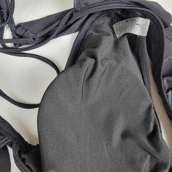 Summer Mac Swim Top Size L Black Lace Up Back  Ruffle Trim Removable Pads - Picture 6 of 10